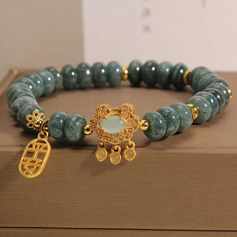 Natural emerald jade bracelet with abacus beads design and safety lock closure