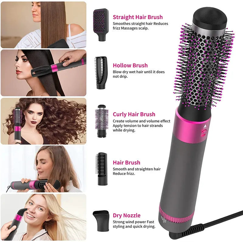 Dyson grey 5 in 1 hair dryer brush styling tool with five attachment brushes