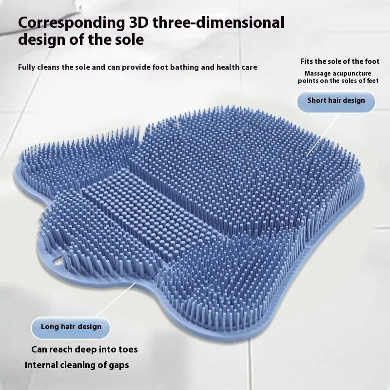 Silicone bath massage cushion mat measuring 31x32cm in blue colour with textured surface for foot scrubbing