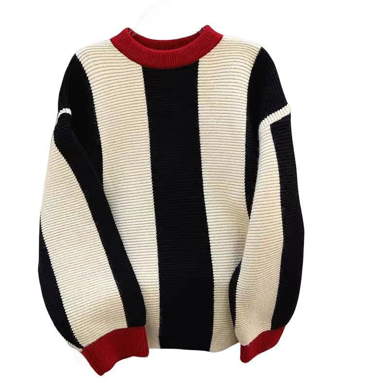 Women's striped cashmere sweater with contrast colours and round neck