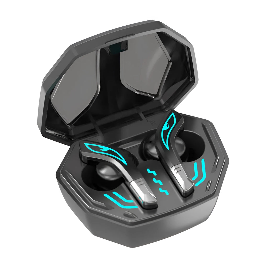 X15 wireless in-ear Bluetooth gaming headset in charging case with earbuds shown.