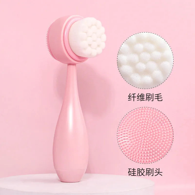Facial brush set with coral fleece hair band and nylon bristle cleansing brush in multiple colour options