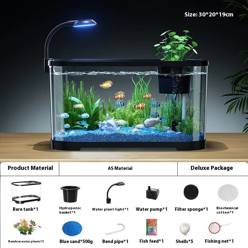 Desktop smart fish tank with integrated ecological filter system in luxury white colour