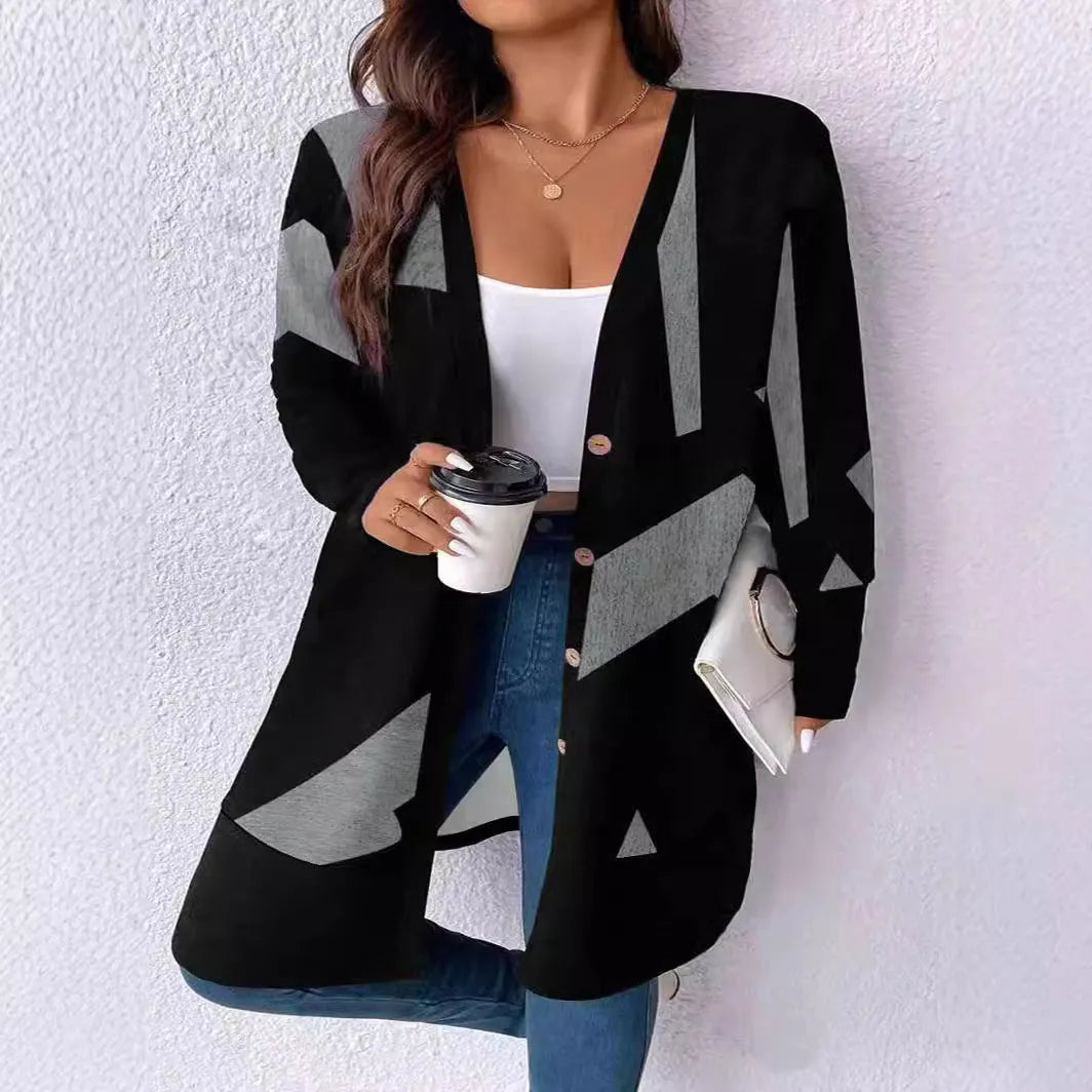Black plus size cardigan coat with button detailing and Japanese Korean casual styling