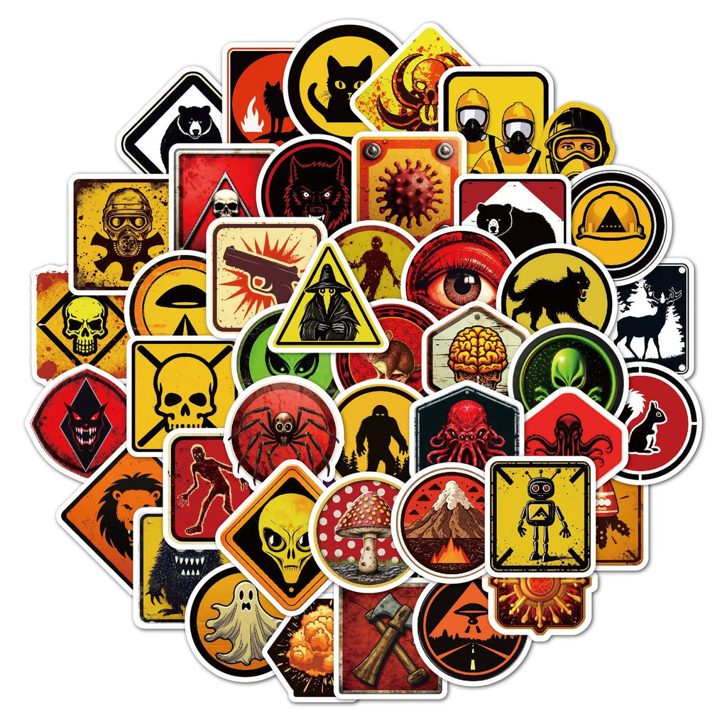 Waterproof warning slogan stickers for motorcycle helmets in 50-piece pack