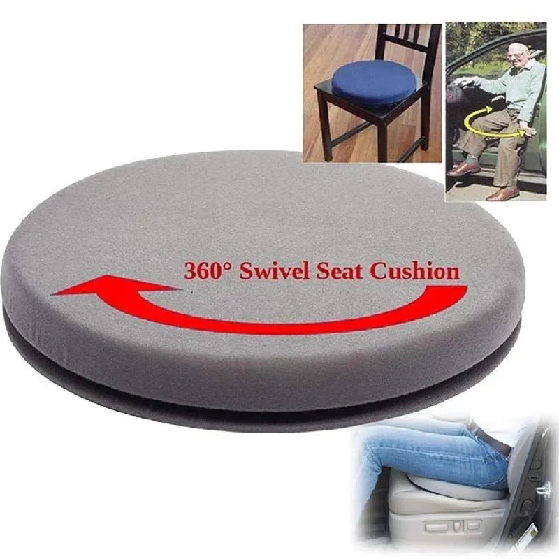 360-degree rotating car seat cushion with non-slip base, shown on a car seat.