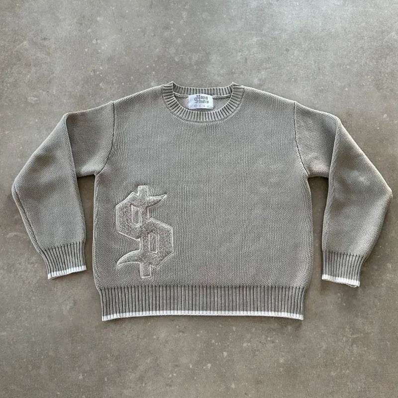 Grey Design Sense jacquard knitwear coat with loose fit and long sleeves