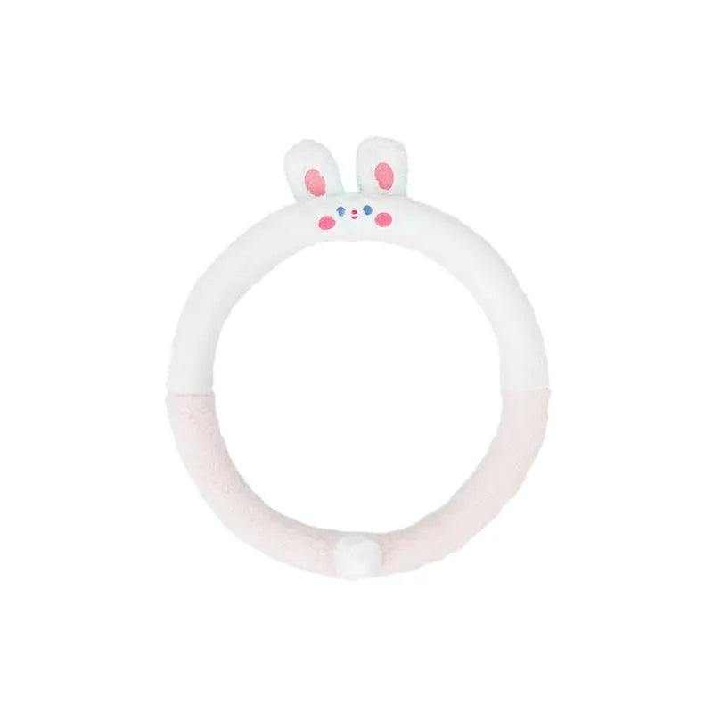 Plush cartoon thermal steering wheel cover for 38cm diameter wheels with embroidered animal design