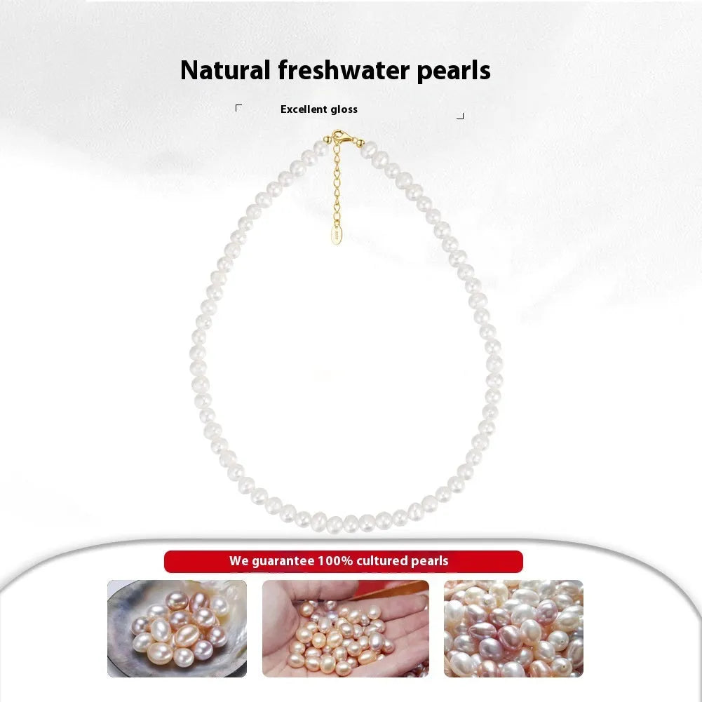 Women's simple adjustable necklace with natural freshwater pearls on a sterling silver chain.