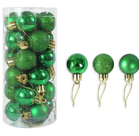 3cm diameter Christmas ball decorations in multiple colours including gold, red and silver