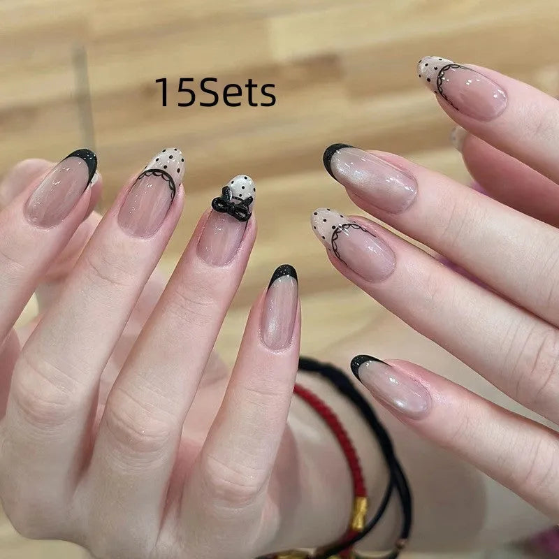 Sweet girly press-on false nails with 500 pieces of 3D heart, star, cloud, and butterfly stickers.