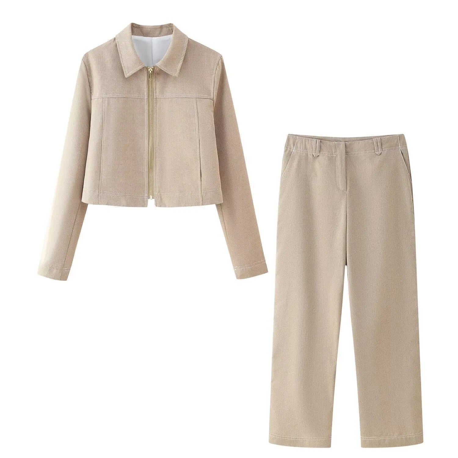 Women's black summer suit set with herringbone pattern and 3D embroidery on jacket and trousers