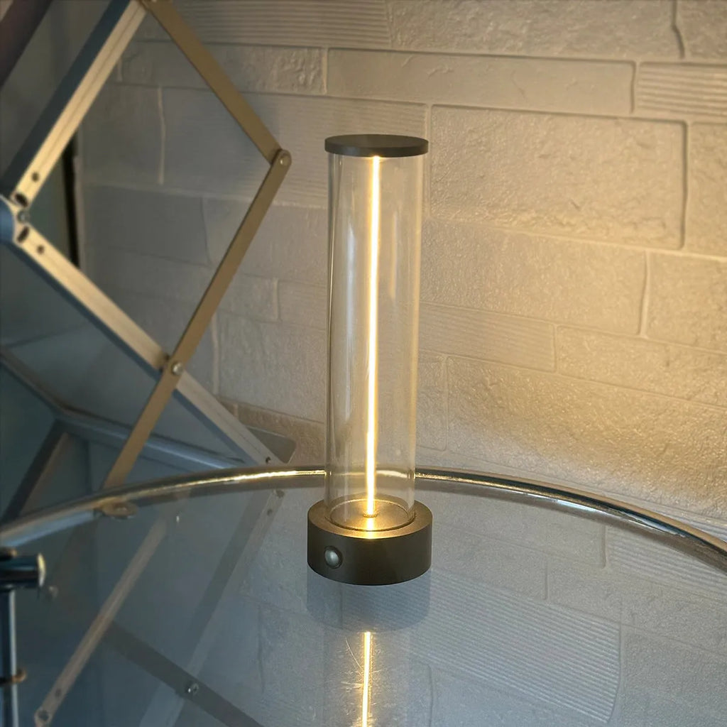 Slim modern glass LED light strip with magnetic base for USB-charged night lighting