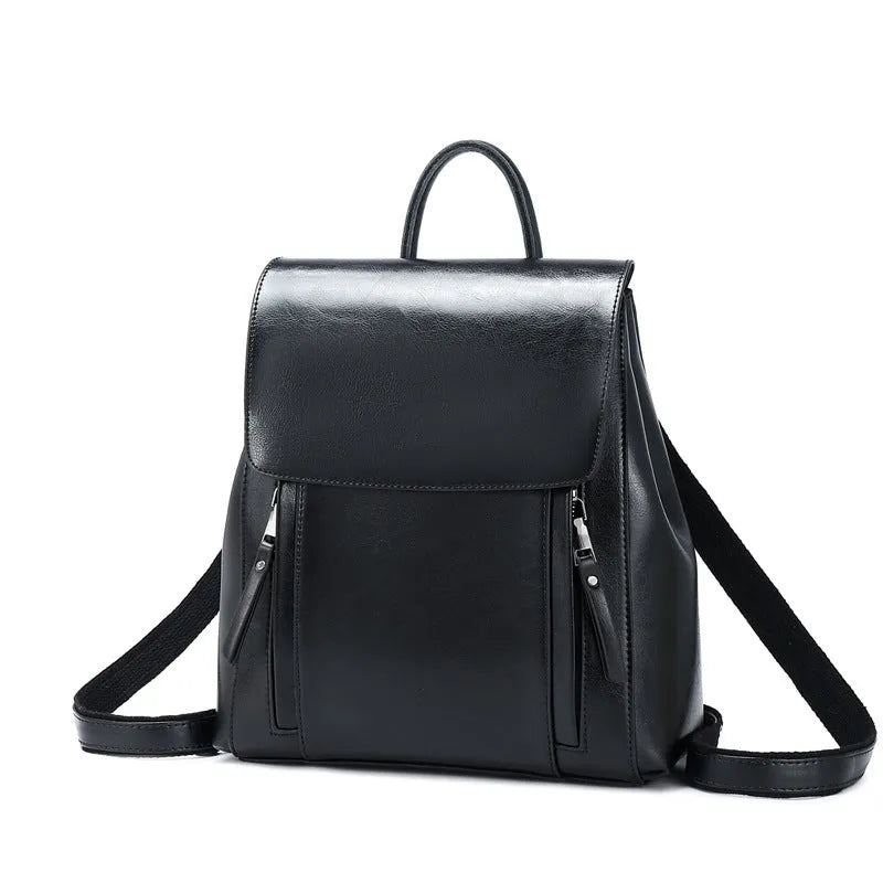 Genuine leather women's backpack in oil wax cowhide with multiple internal compartments