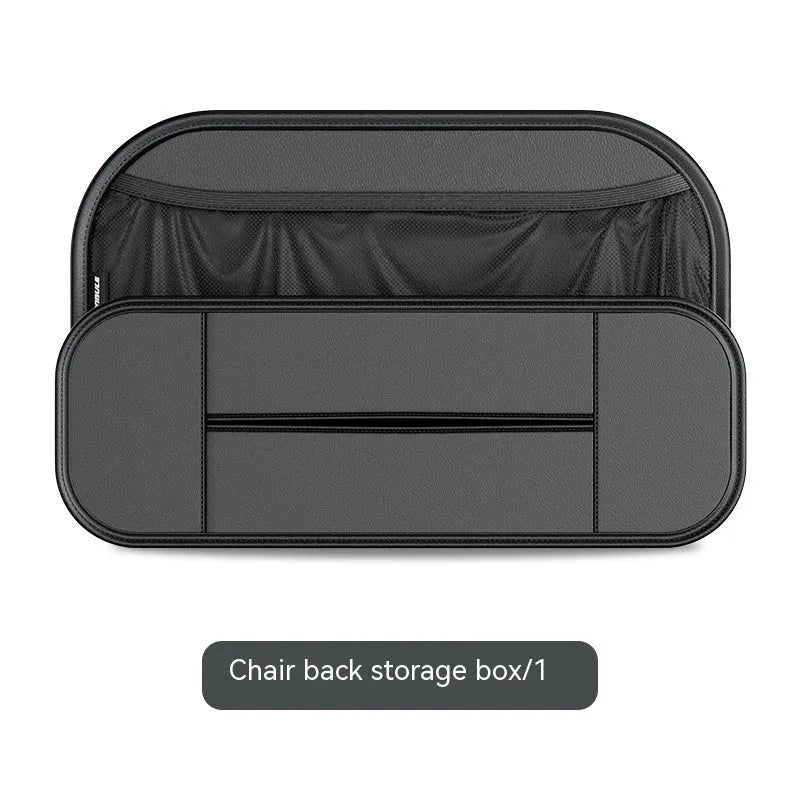 Black genuine leather car seat back storage bag with compartments