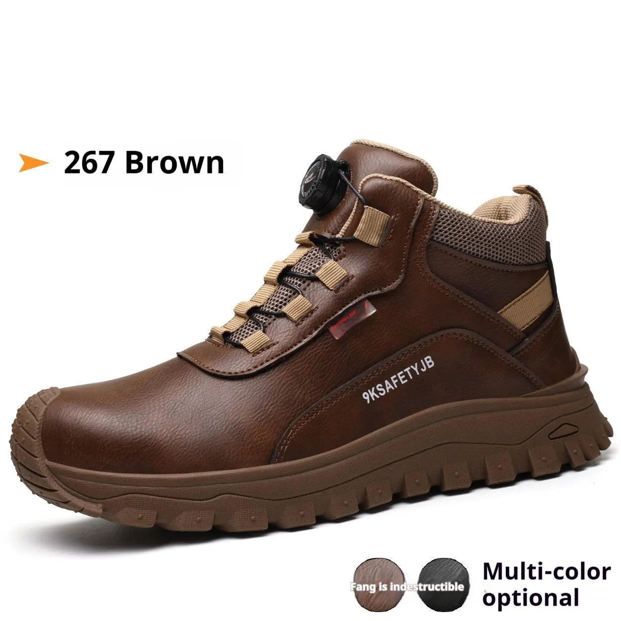 A pair of Flyknit leather work shoes with a rubber sole, shown in a choice of colours.