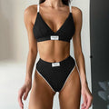 Women's embroidered bikini set with contrast binding in grey colour