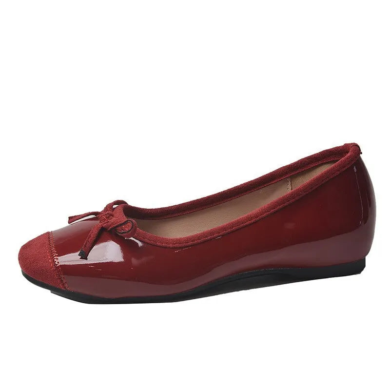 Retro ballet-inspired Mary Jane shoes with square toe, bow detail, and a mid heel, shown in apricot colour.