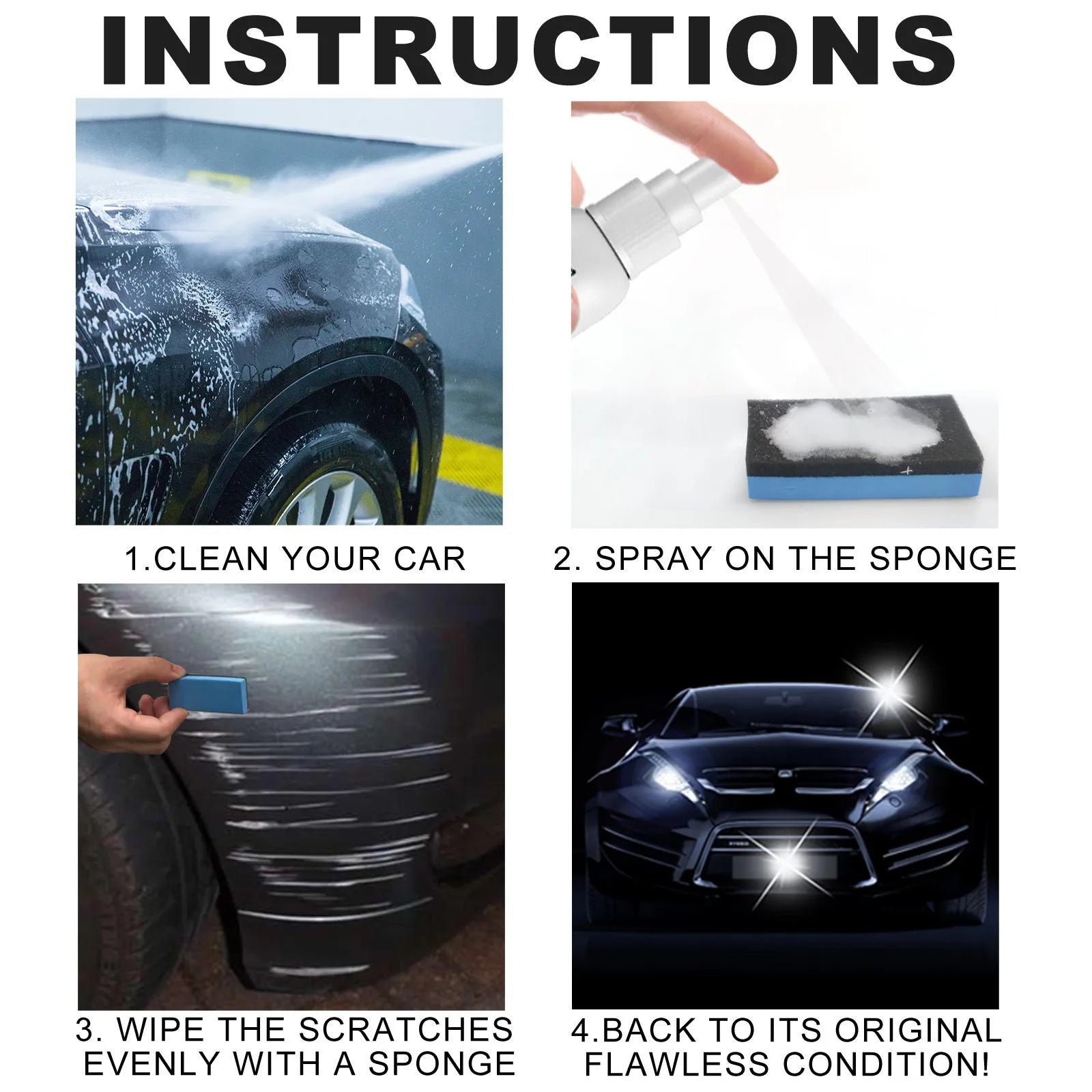 Car scratch repair spray can in 100ml, 50ml and 30ml sizes for paint surface renovation.