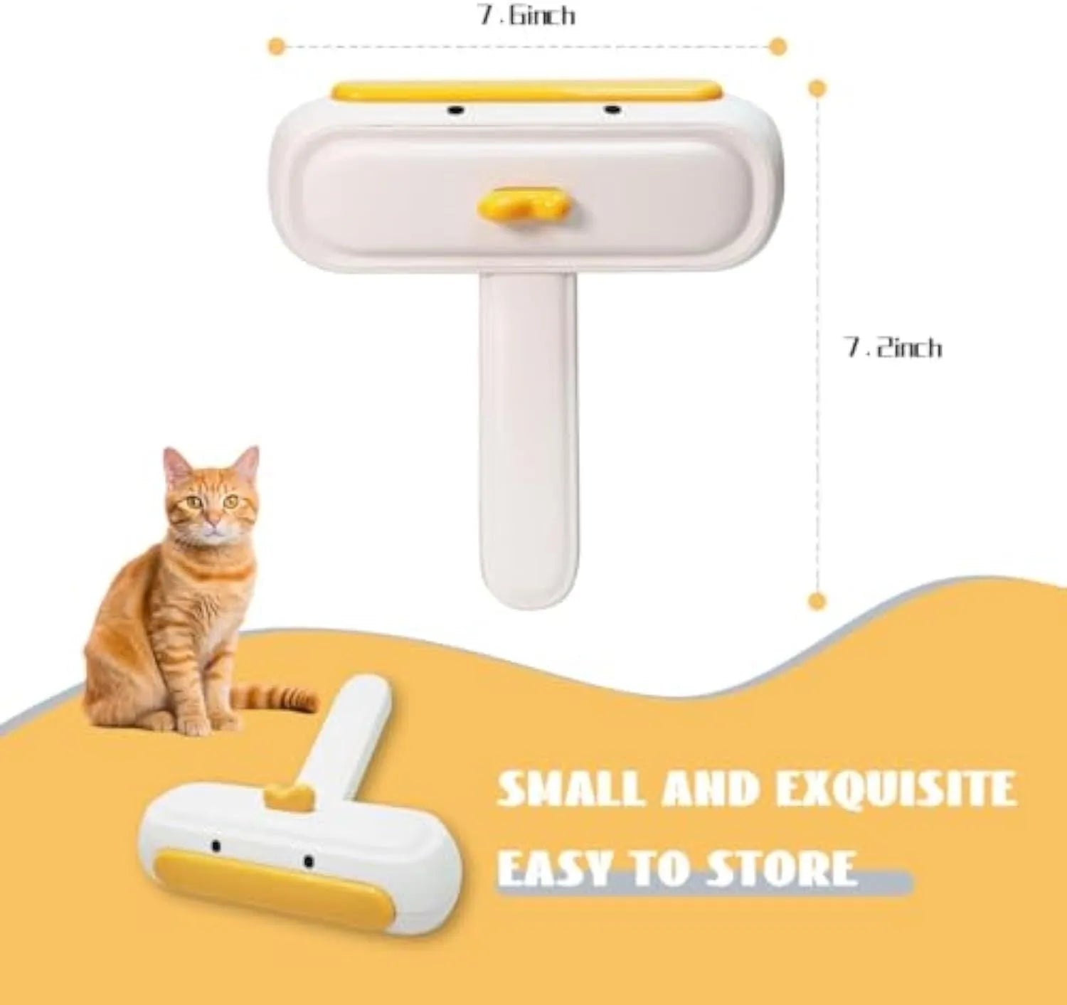 White portable pet hair remover brush with yellow duck design showing 4cm diameter