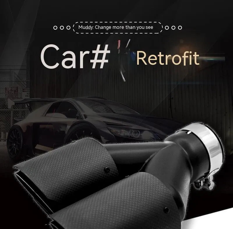 Black carbon fibre double outlet car exhaust silencer tail nozzle measuring 250mm in length