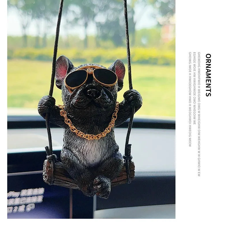 Resin bulldog cartoon-style car hanging ornament for rearview mirror decoration