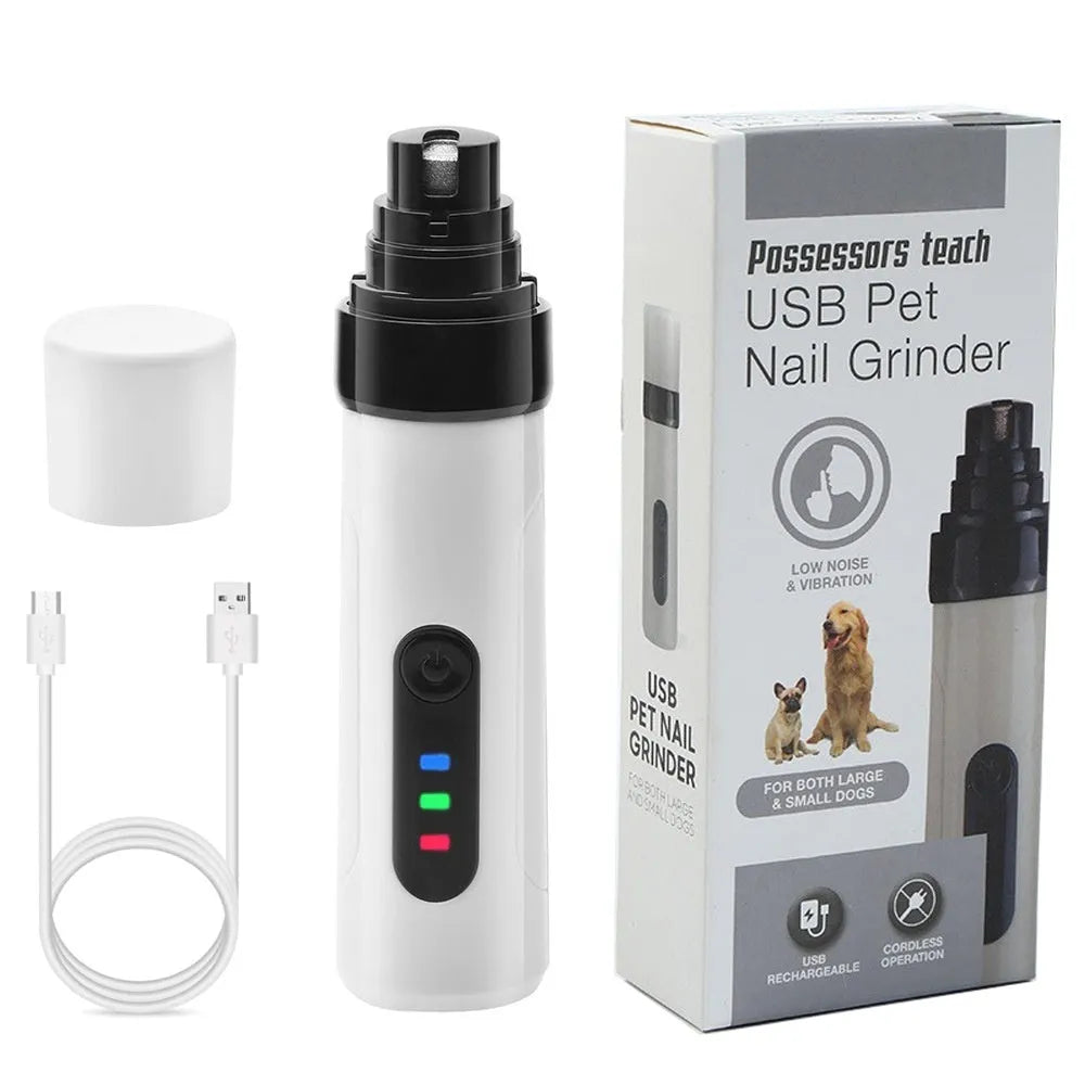 Automatic electric nail grinder for dogs showing digital display, LED indicators, and dust collection system