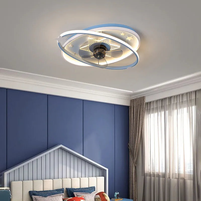 Modern blue children's bedroom chandelier with remote control and acrylic shade