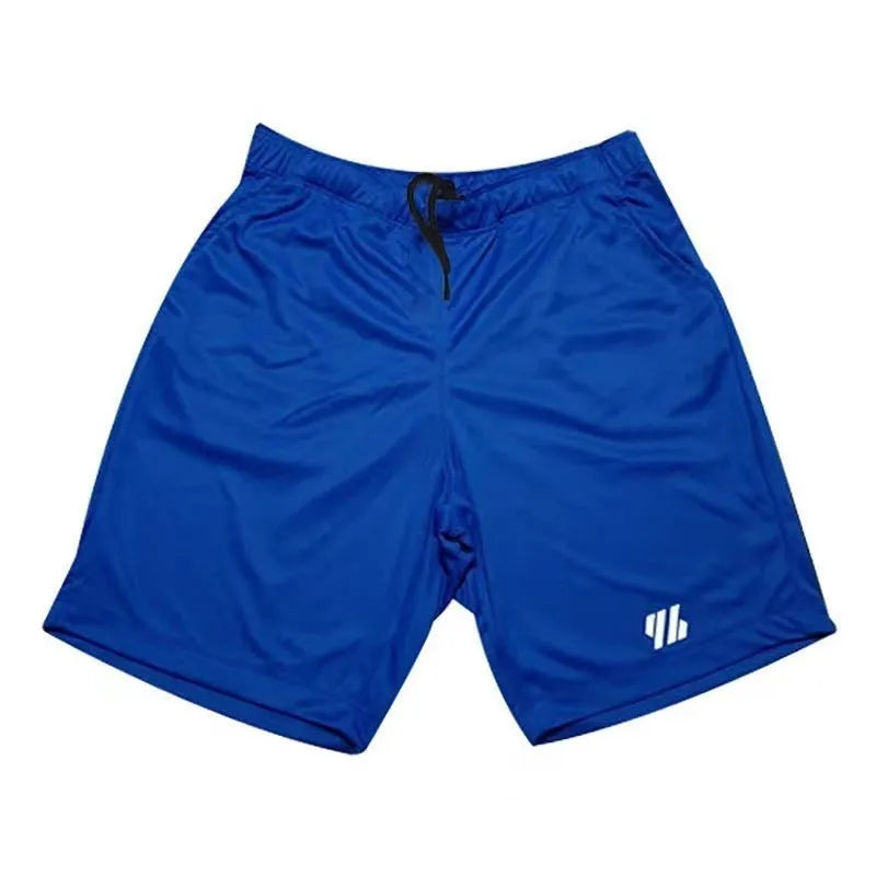Loose fit metal silk fabric sports shorts for running in multiple colours on a size chart background.