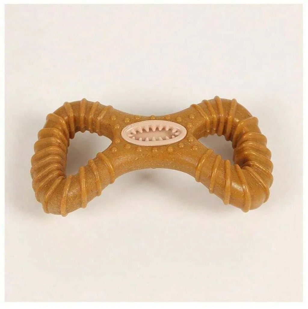 Durable nylon dog chew bone for teeth cleaning, shown in 8-shape and Y-shape options.