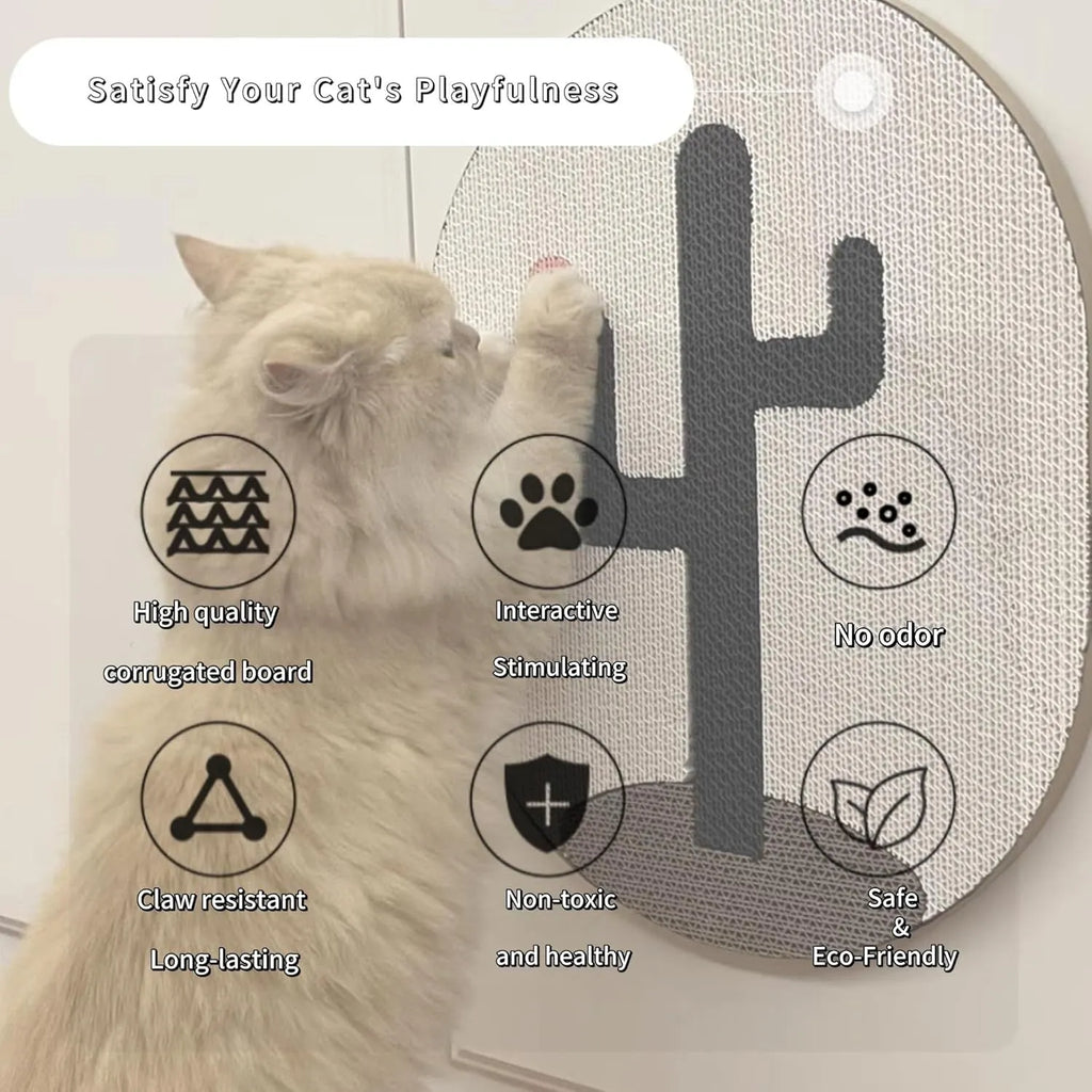 Wall mounted vertical cat scratching pad on a wall, showing one of four design options.