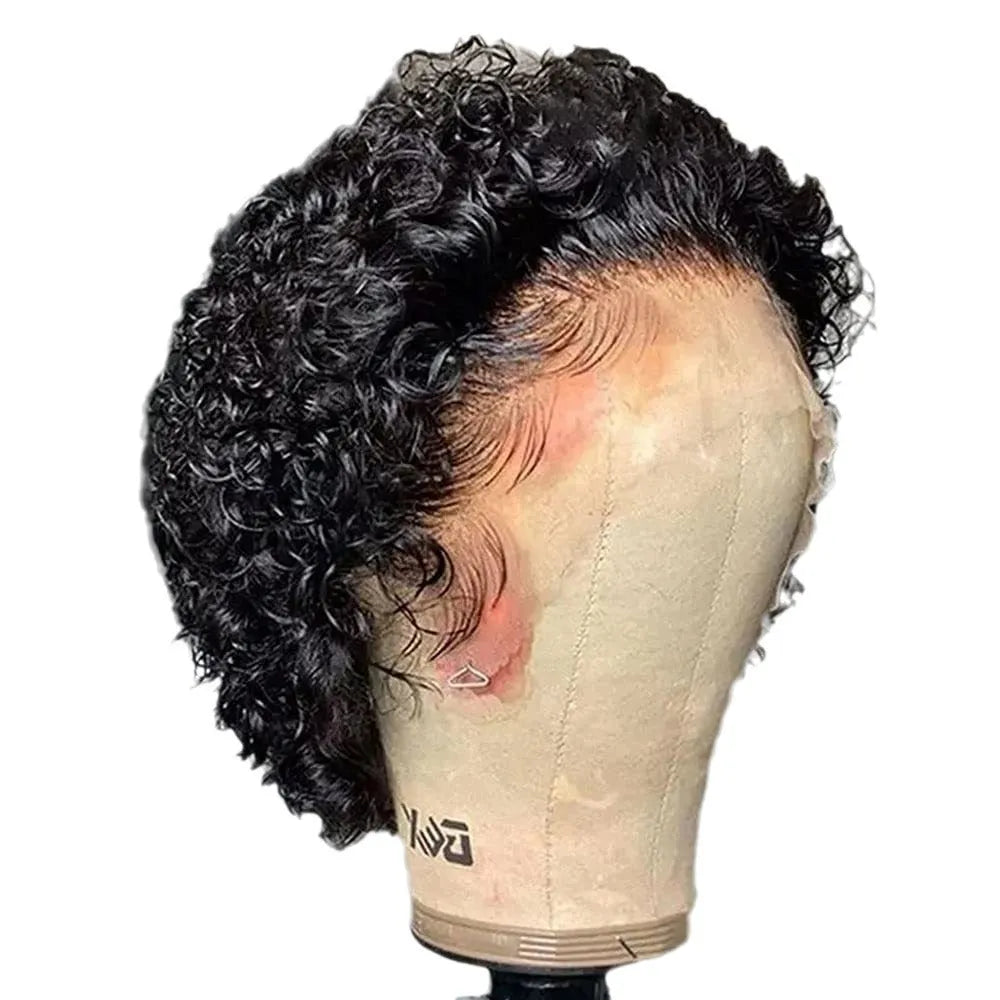 Natural black human hair pixie wig with lace cover in 13x1 colour