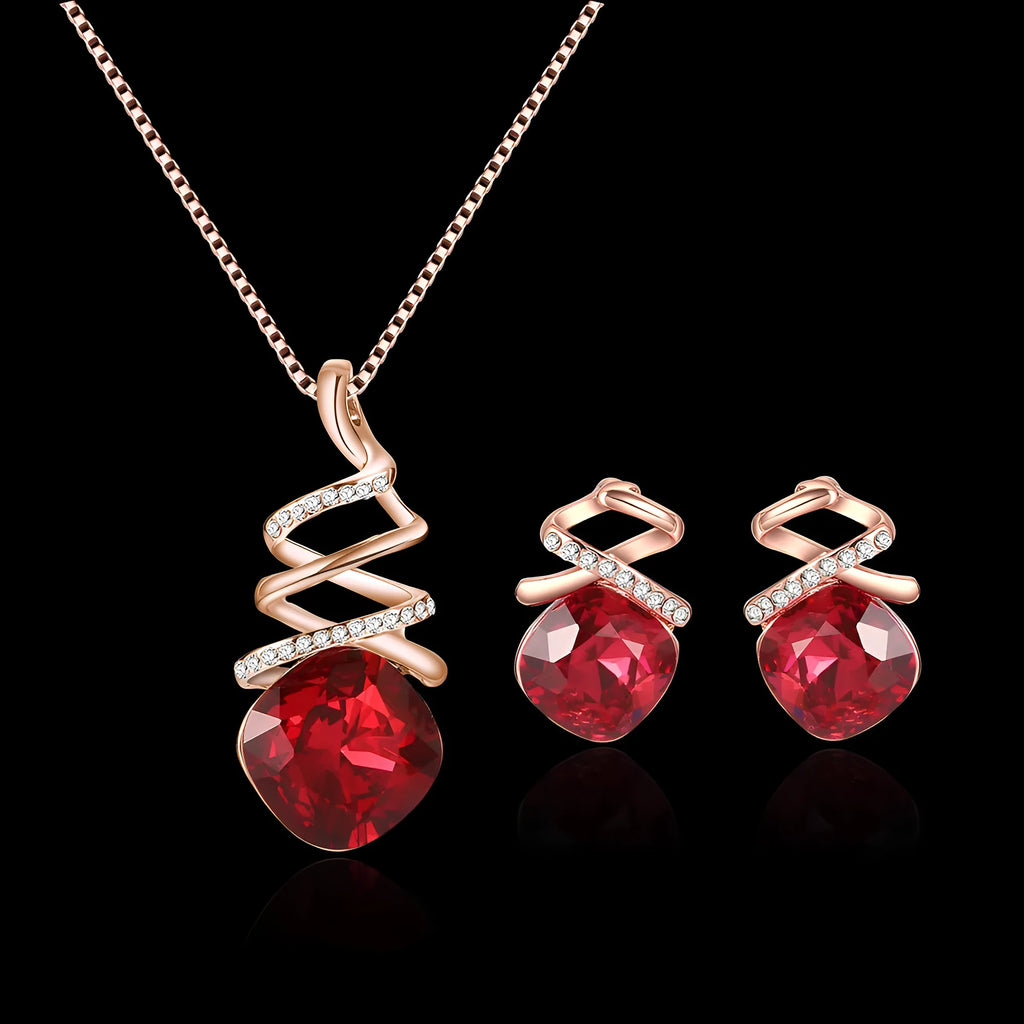 Women's bridal jewellery set with necklace and earrings featuring water wave chain