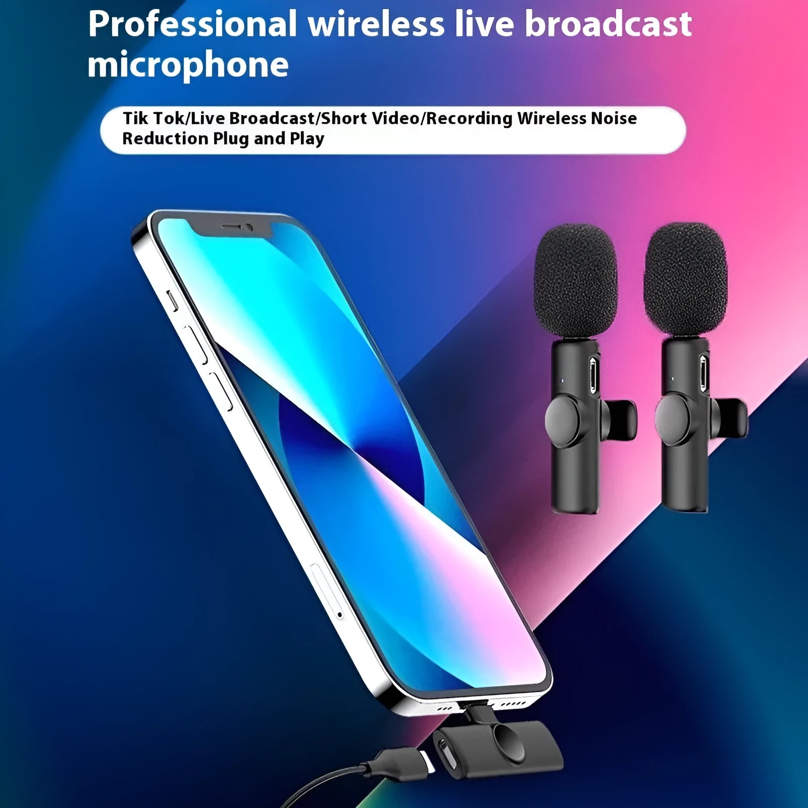Wireless collar clip lavalier microphone for outdoor video recording with multiple interface connection options