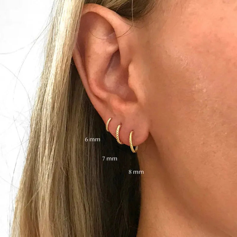 Twisted S925 sterling silver round ring earrings in gold or white gold colour, geometric women's jewellery