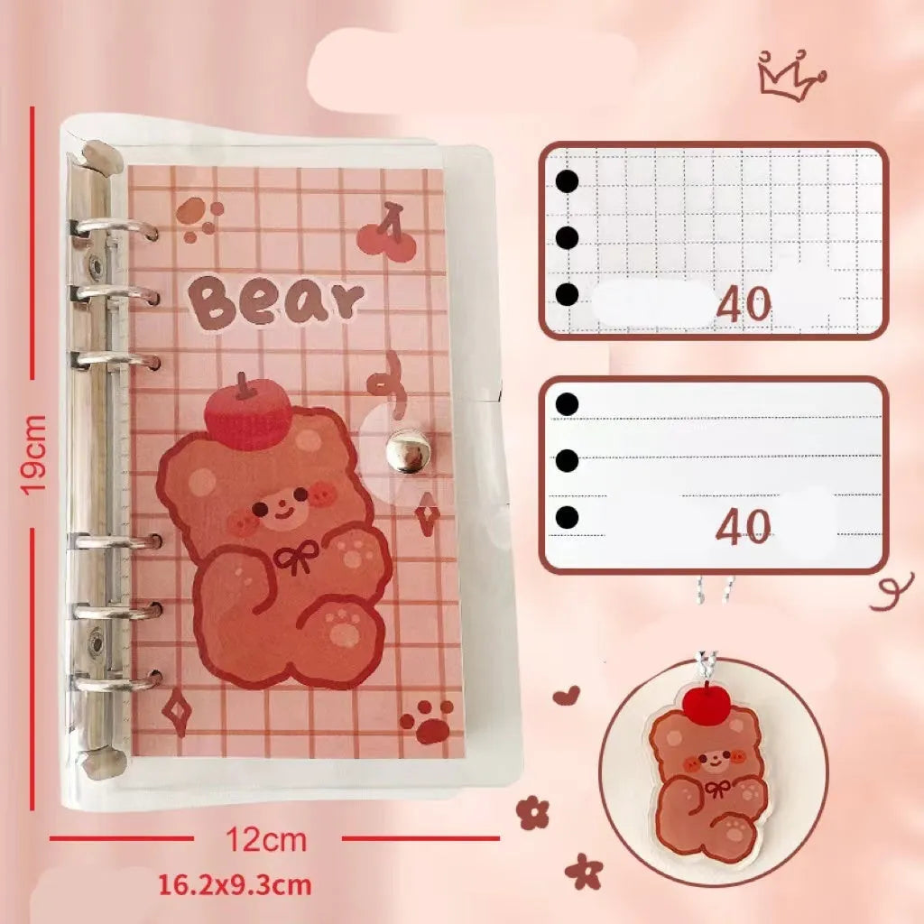 A6 student coil notebook with decorative cover showing 80 sheets of paper and six-hole binder compatibility