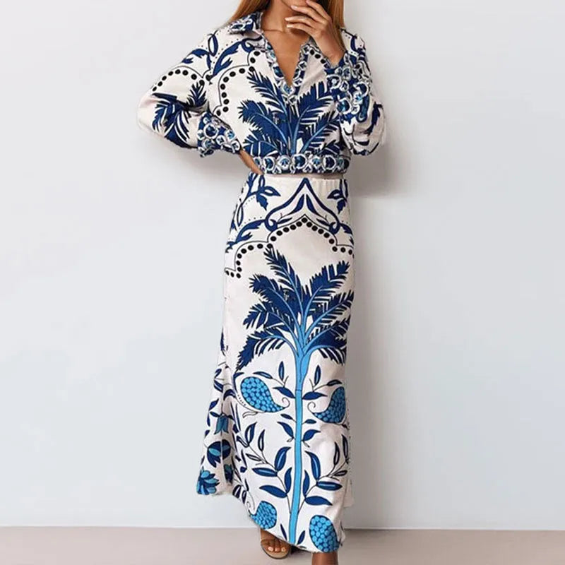 Women's long sleeve top and long skirt co-ord set in a solid picture colour.