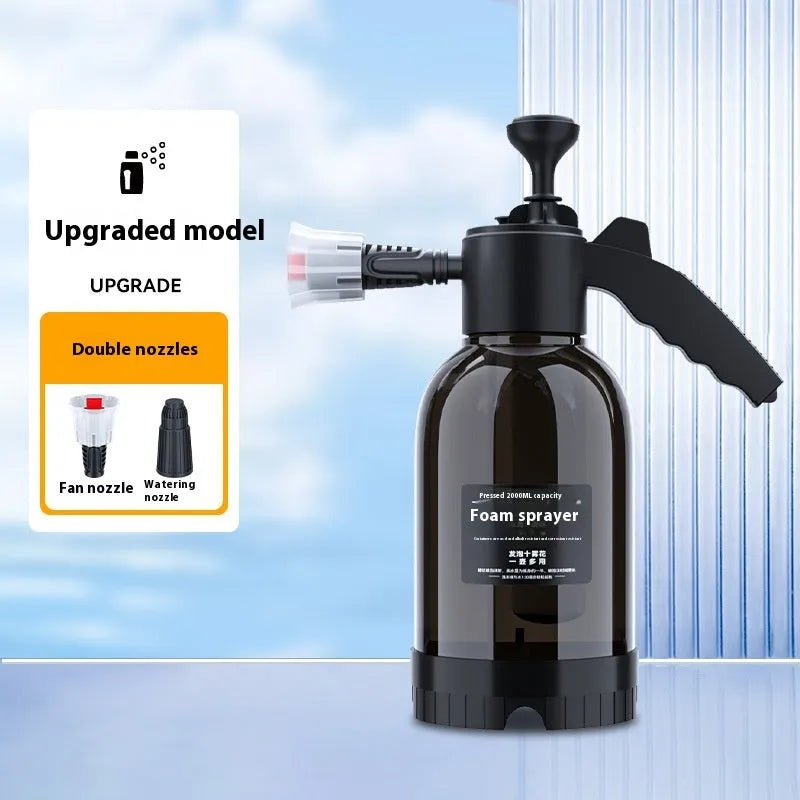 Black 2L hand-held foam sprayer watering can with nozzle, for garden and car cleaning