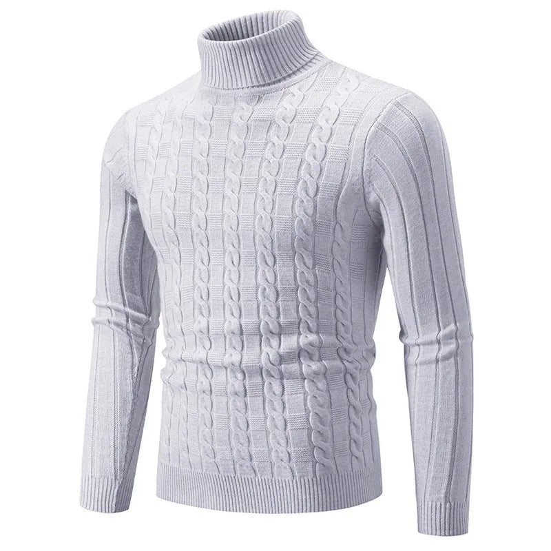 Men's slim twist turtleneck pullover sweater in chenille fabric, shown in beige colour