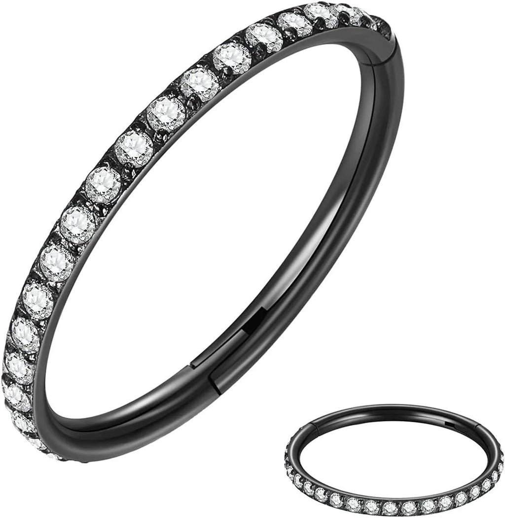 Stainless steel seamless nose ring with diamond front in multiple gauge and colour options