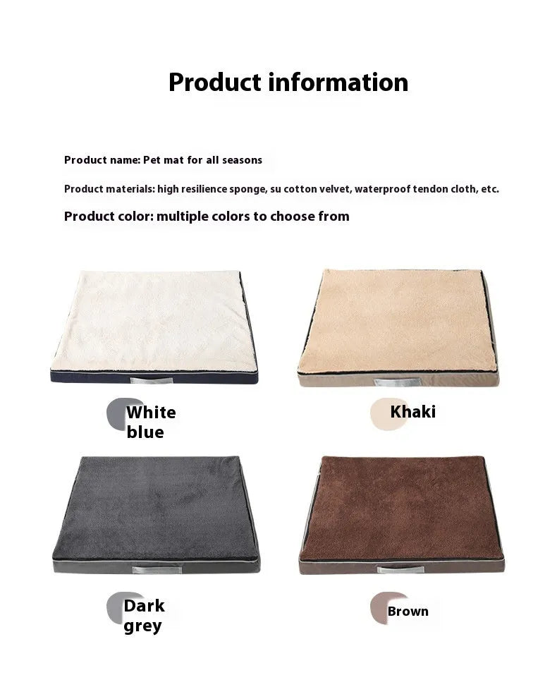 Brown removable washable memory sponge dog mattress pad on a wooden floor.