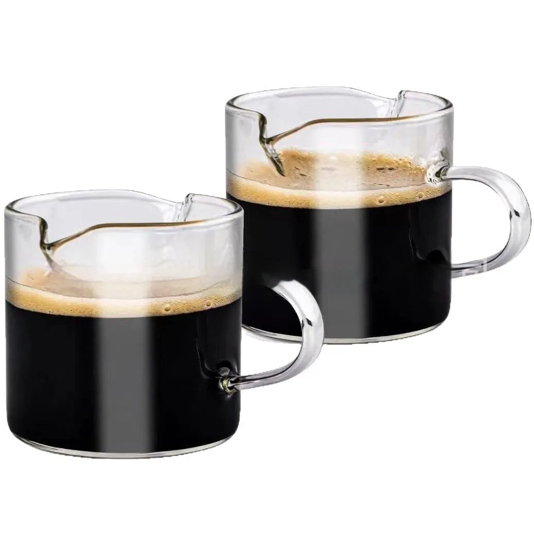 White double mouth transparent glass coffee cups in a set of two or four.