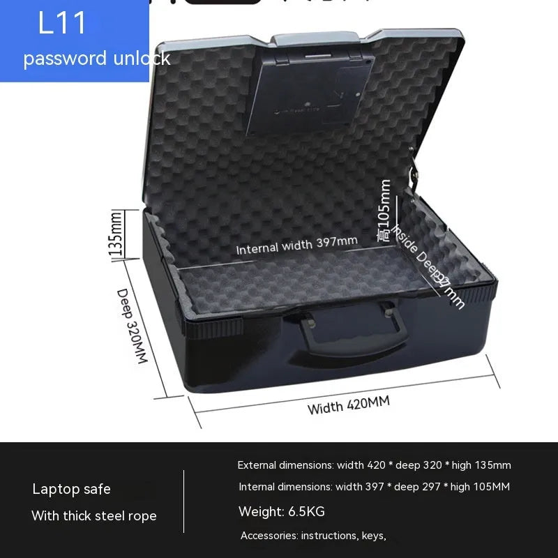 Portable small password safe with mechanical key lock in grey steel construction