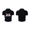 Men's black printed summer shirt with slim fit and Korean style pleating details
