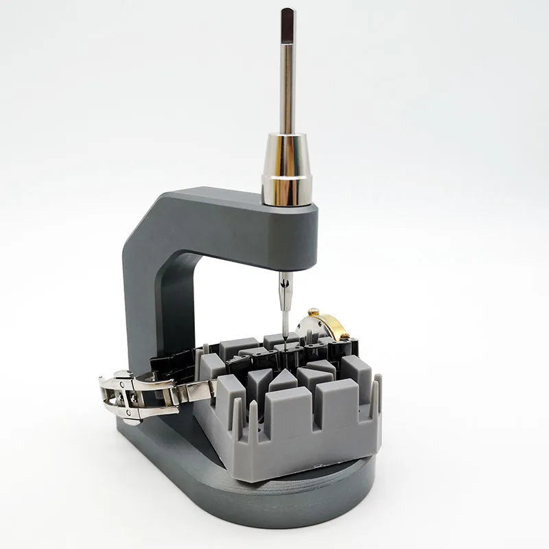 Silver tool steel press strap removal tool for watches and jewellery with metric blades.