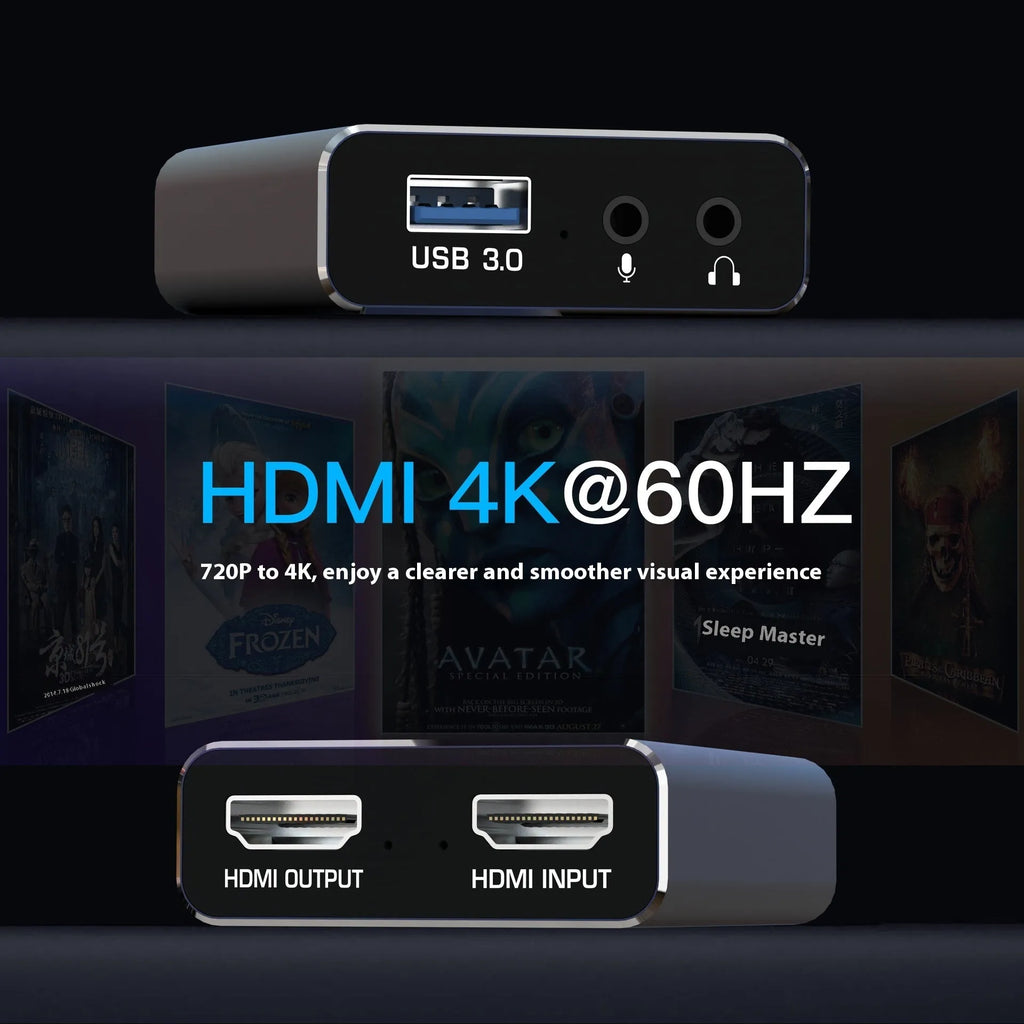Black 4K gaming set-top box with MS2131 chip for audio and video recording