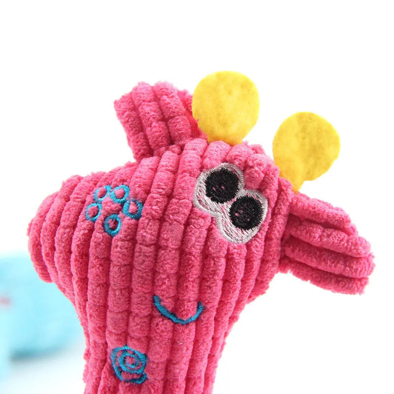 Blue deer-shaped plush dog toy with corn grain texture measuring 28cm