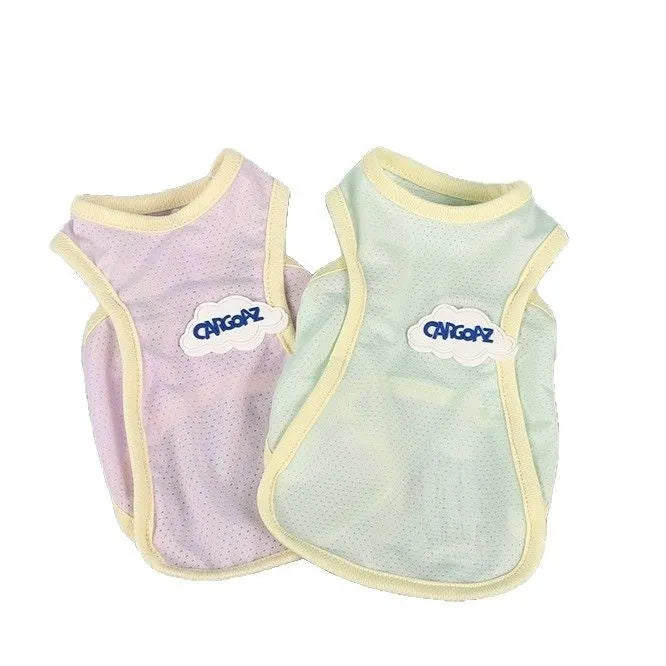 Lightweight polyester cat vest in grass green colour showing sports-style design for summer pet wear