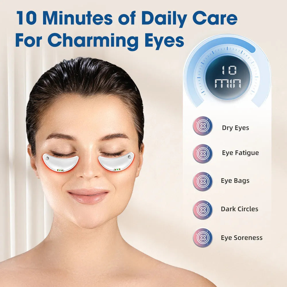 White wireless red light eye massager with EMS technology for dark circles and facial treatments