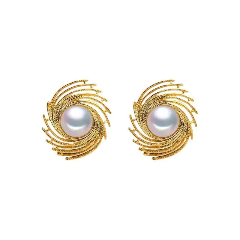 Women's vintage style flower earrings with pearl elements and electroplated alloy construction